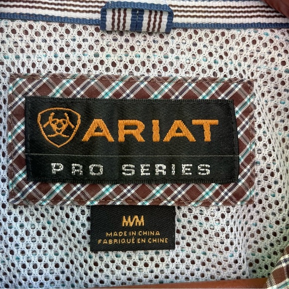 ARIAT Pro Series Men's Brown White Plaid Button Down Short Sleeve Shirt Medium - Picture 2 of 11